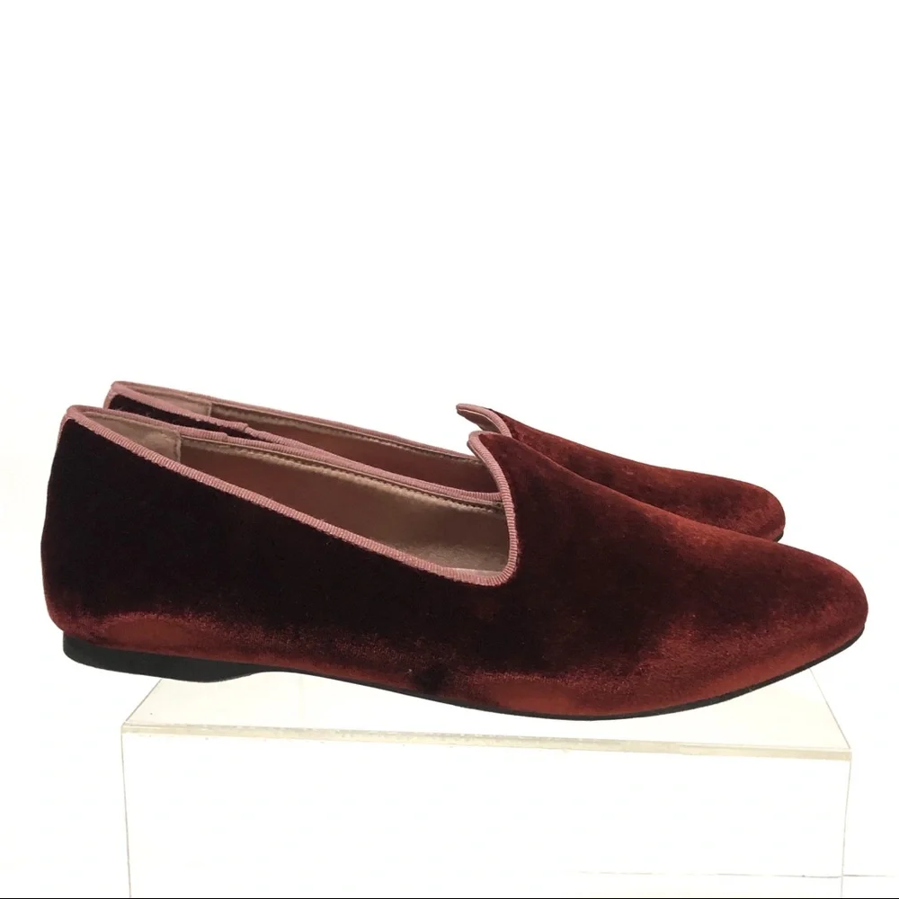 Birdies Velvet Slip-On Flats in Deep Burgundy